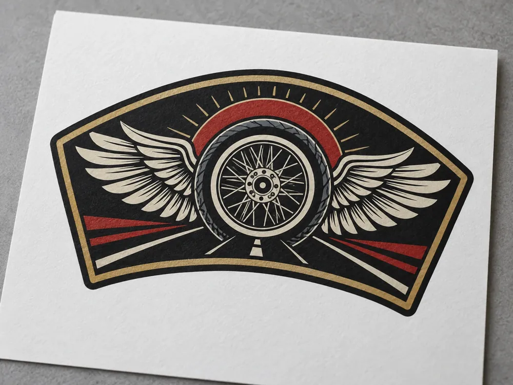 Wheel Wings Biker Patch Vector