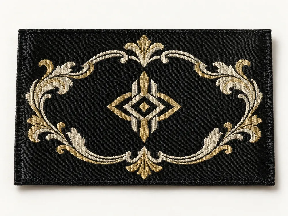 Gold Scroll Damask Woven Label