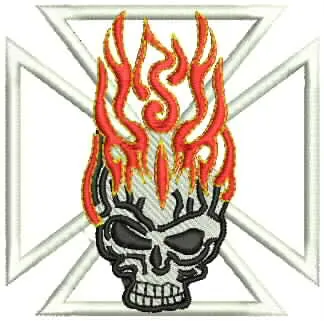 Flaming Skull Iron Cross