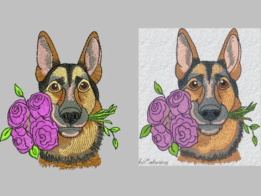 German Shepherd with Roses