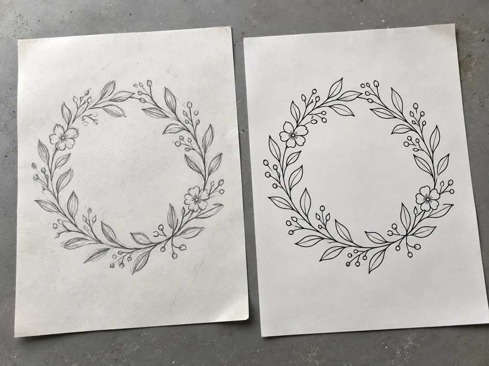 Floral Wreath Line Art Vectorization