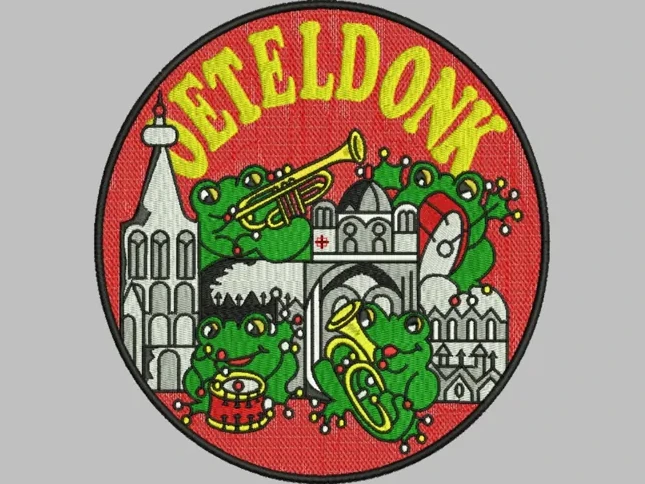 Oeteldonk Frog Carnival Emblem — Custom Logo Digitizing sample