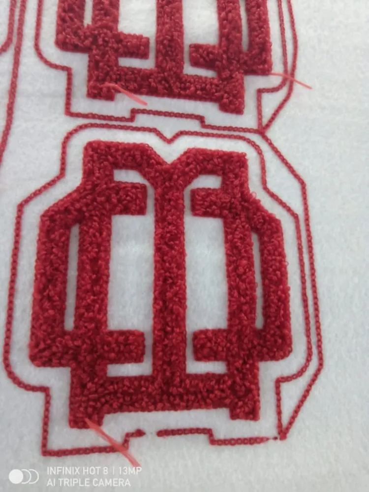 Red Monogram Chenille Letters — Varsity Chenille Lettering sample