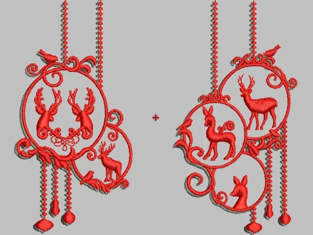Reindeer Christmas Ornaments — Outline & Redwork Digitizing sample