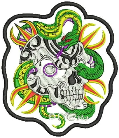 Snake and Skull Patch — Chopper Skull Embroidery File sample