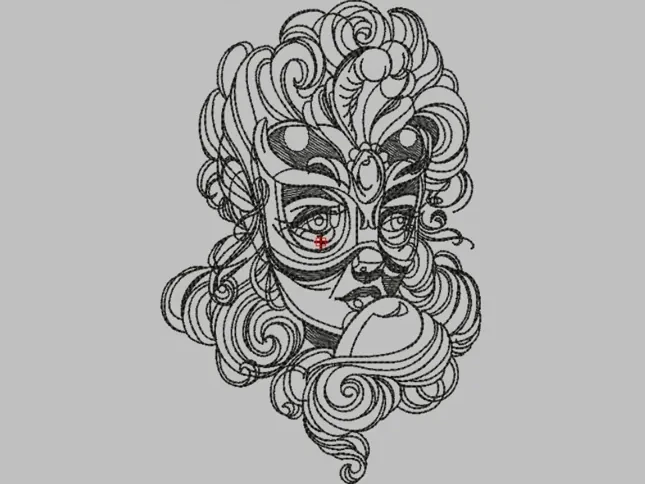 Sugar Skull Lady Line Art — Outline & Redwork Digitizing sample