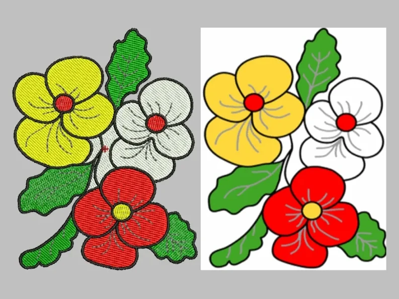 Yellow and Red Flower Cluster — Custom Graphic Digitizing sample